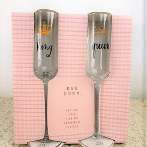 NWT- Rae Dunn Glass King/Queen Champagne Flutes